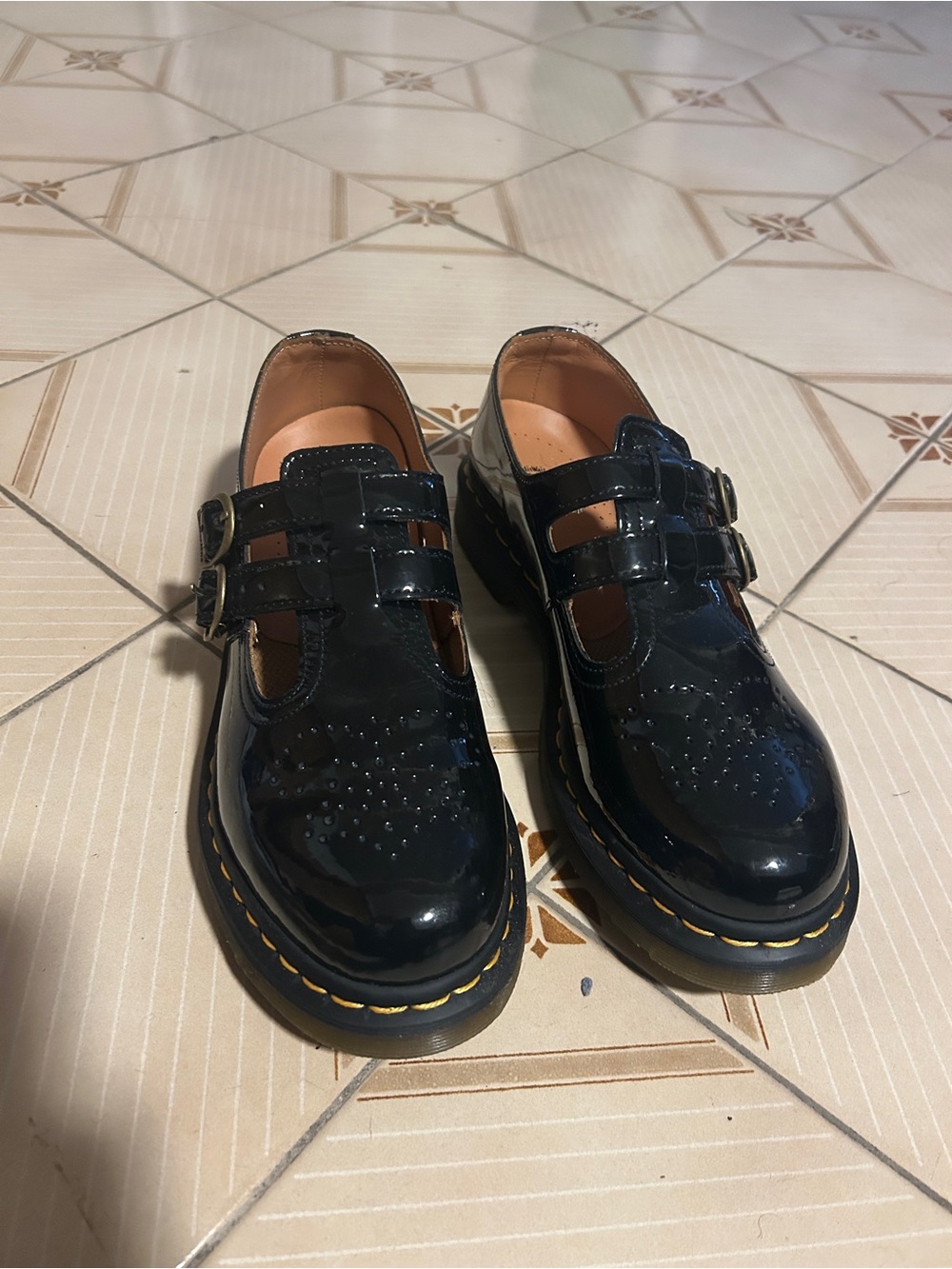 Dr Martens Patent Leather Double-Strap Mary Jane Shoes in Black